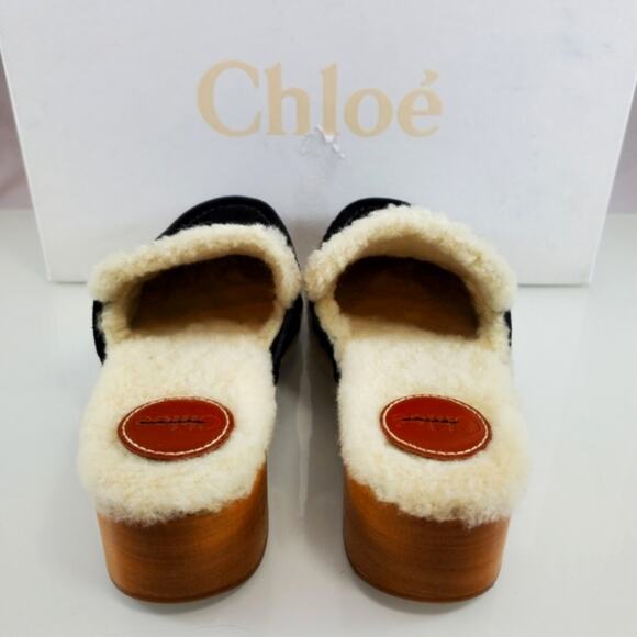NWT$850 CHLOE Joy Black Suede Shearling Fur Slip-on Clogs Slides Shoes Sz 35 (5) - Picture 9 of 16